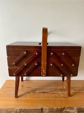 Vintage Accordion Sewing Box Craft Storage